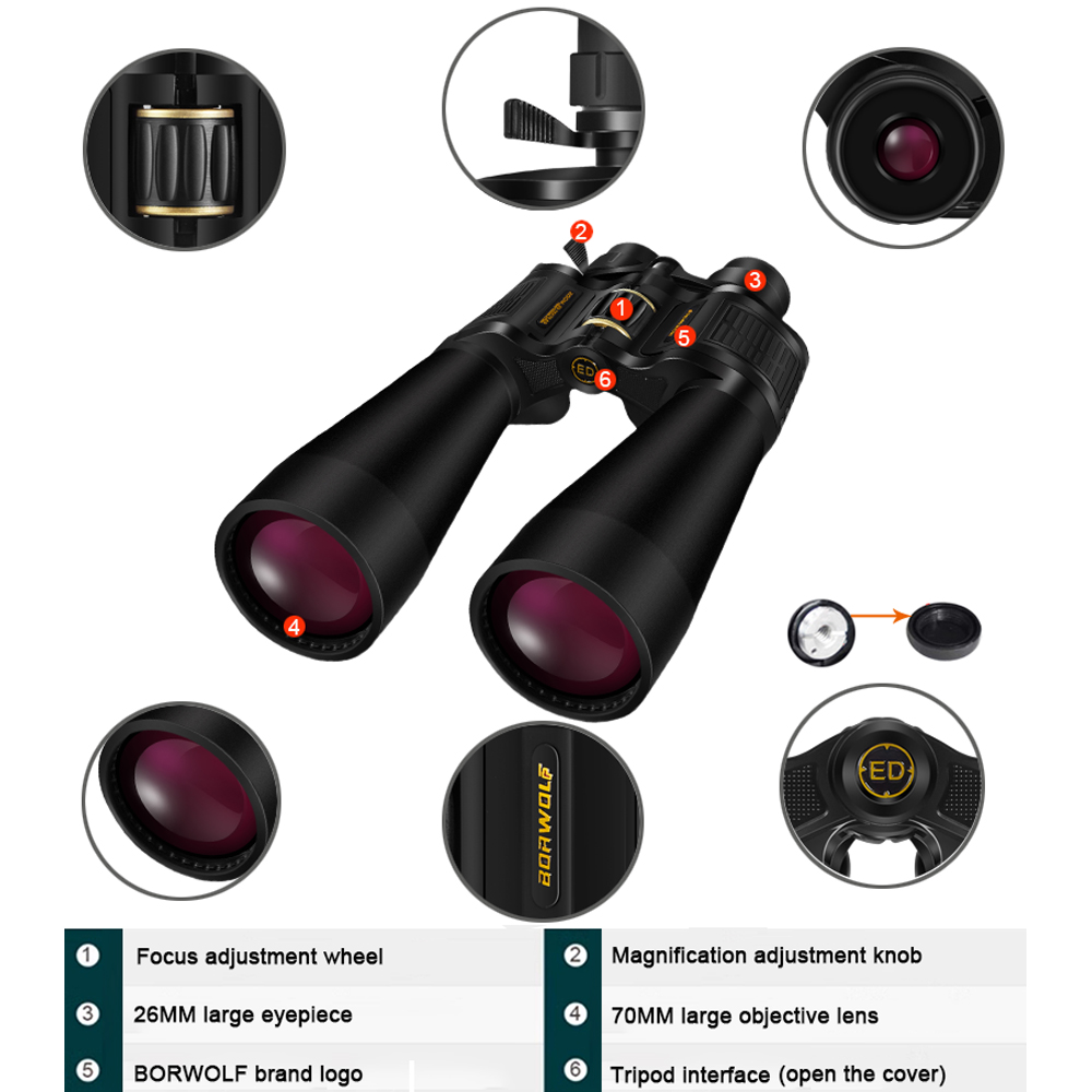 BORWOLF 25-75X70 ED تكبير عالي - مراجعة National Geographic Telescope 70Mm وسعره